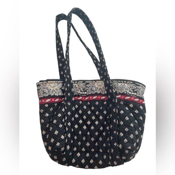 VERA BRADLEY Quilted Tote – Black/Red Floral – Lightweight, Washable, Boho Gift - Picture 2 of 10